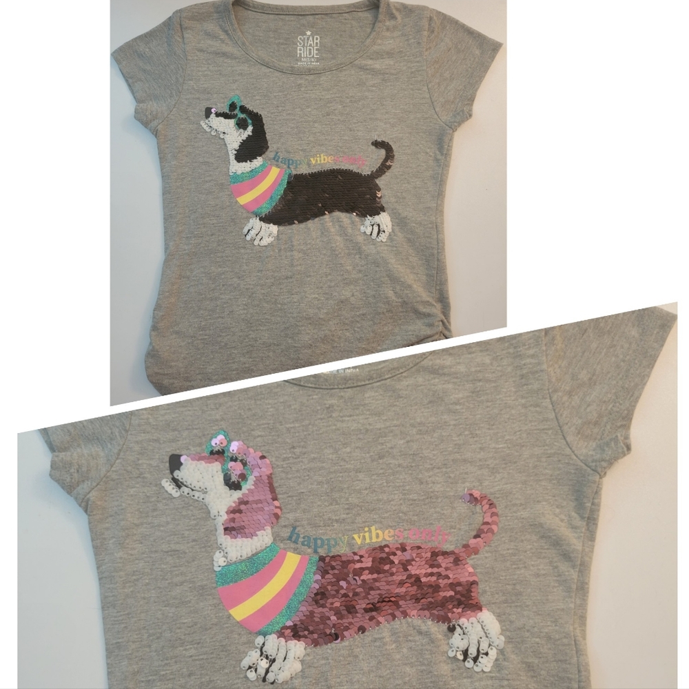 SEQUIN COLOR FLIP PUPPY T SHIRT